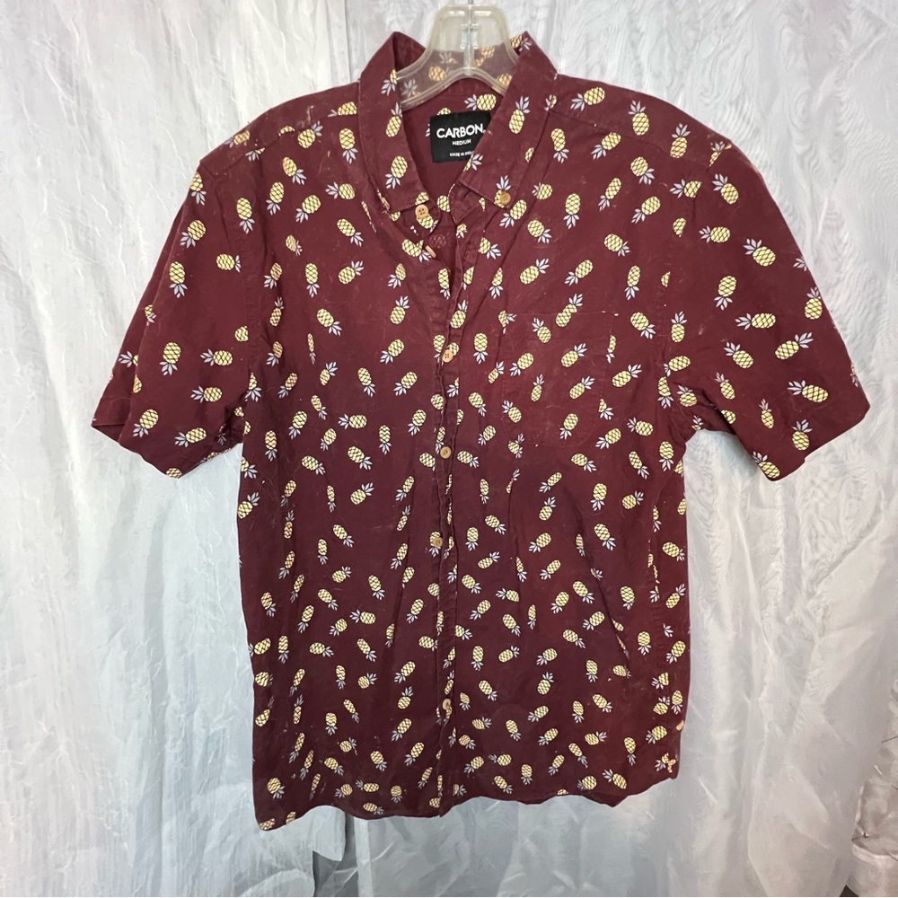Carbon Burgundy Shirt with Gold Pineapple Design Mens M